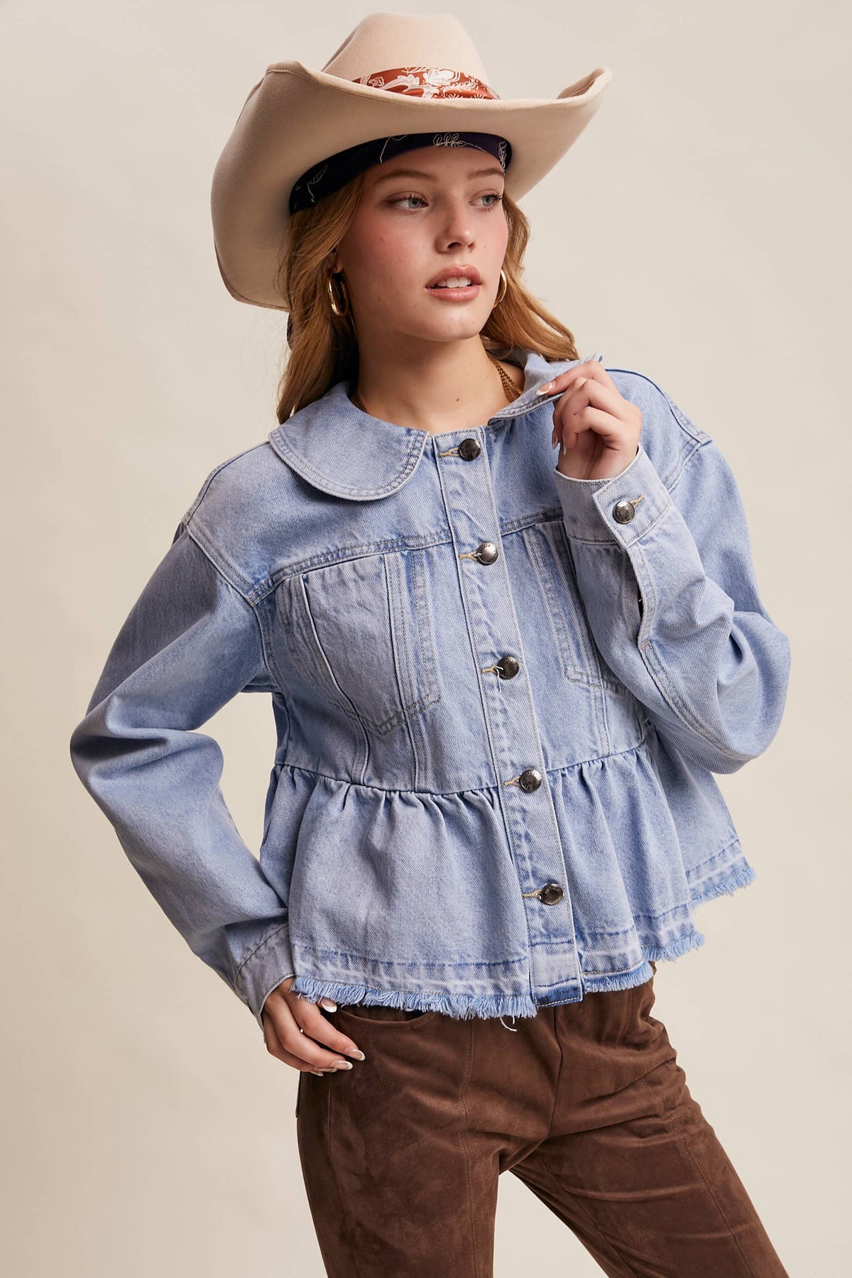 Peplum Hem Denim Jacket