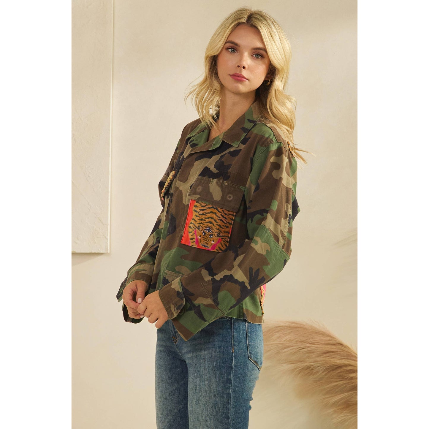 Camo Jacket with Tiger Print Patch