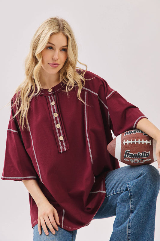Relaxed Game Day Button Henley Tee