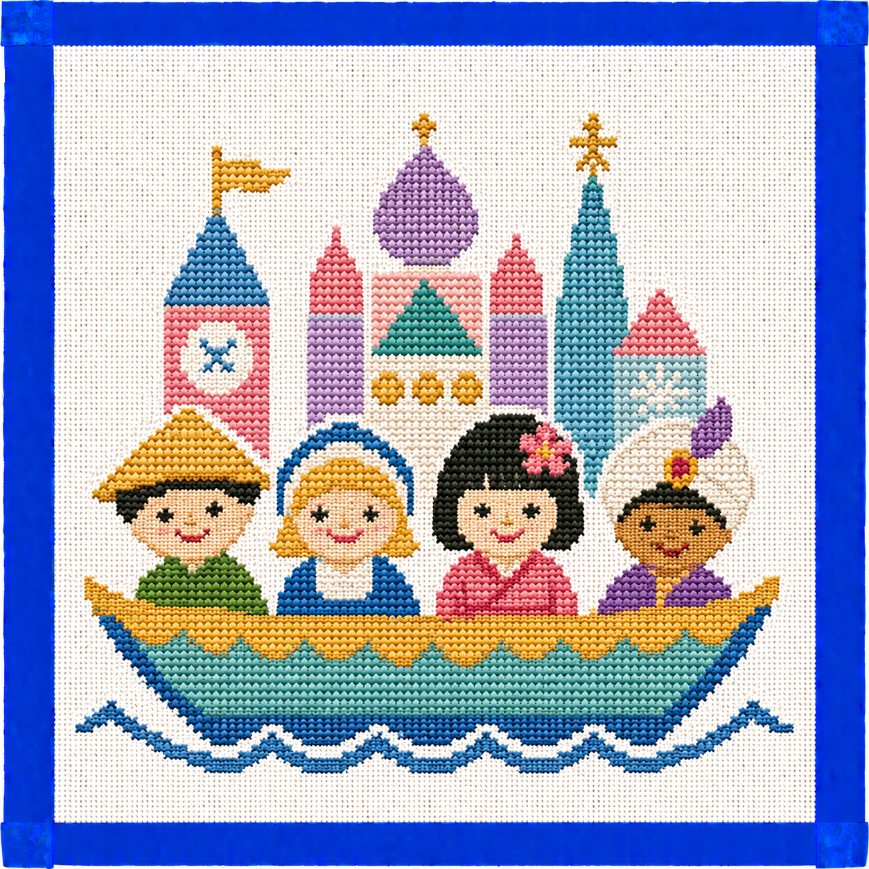 Small World Boat Theme Park Needlepoint Canvas