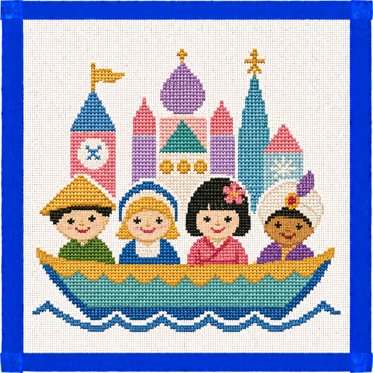 Small World Boat Theme Park Needlepoint Canvas