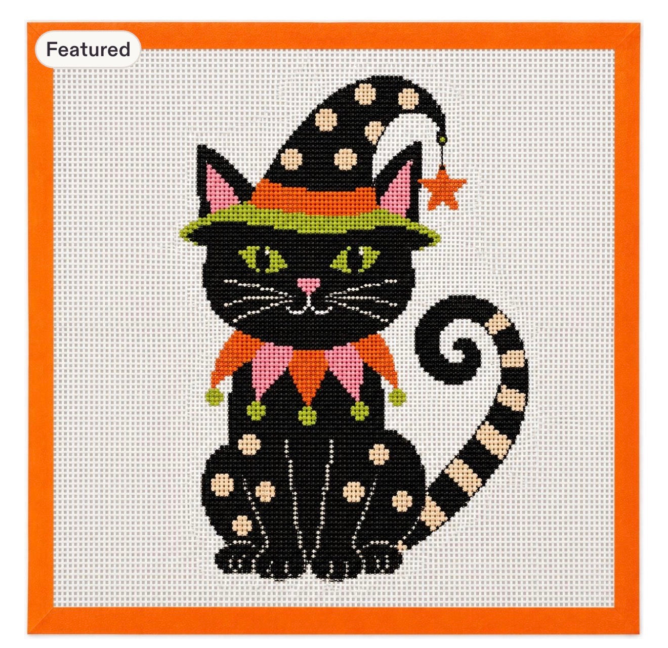 Halloween Glitzy Cat Printed Needlepoint Canvas