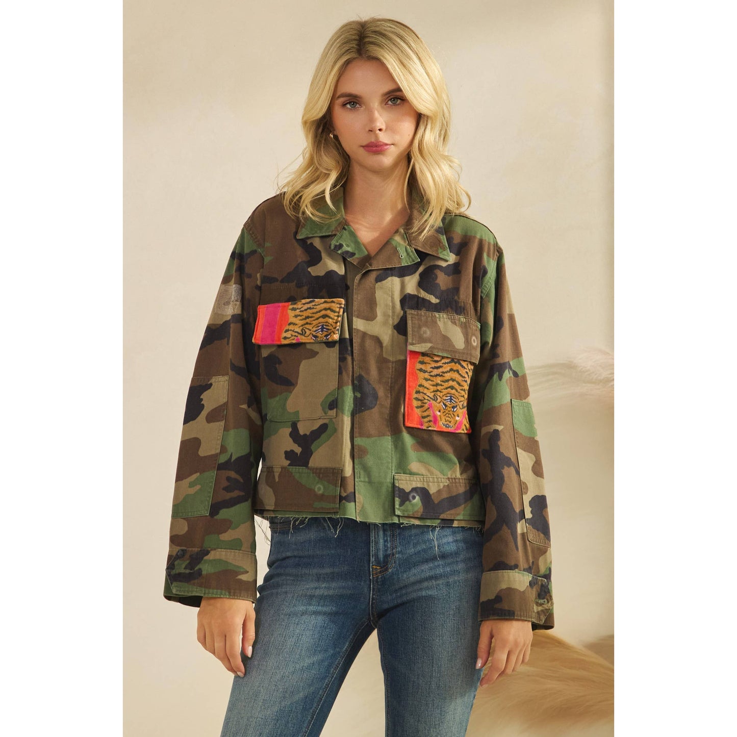 Camo Jacket with Tiger Print Patch