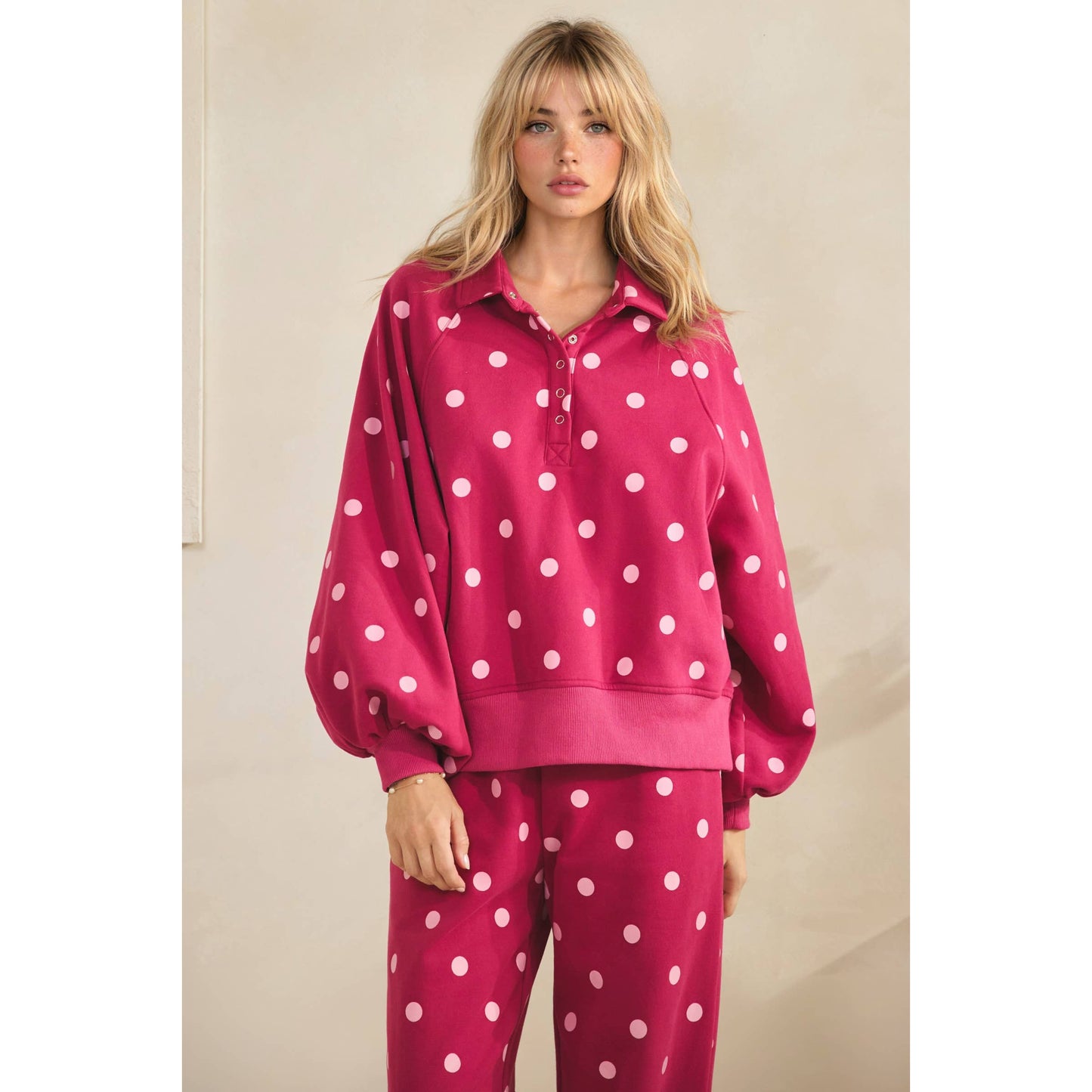 Olive Dot Quarter Zip Set