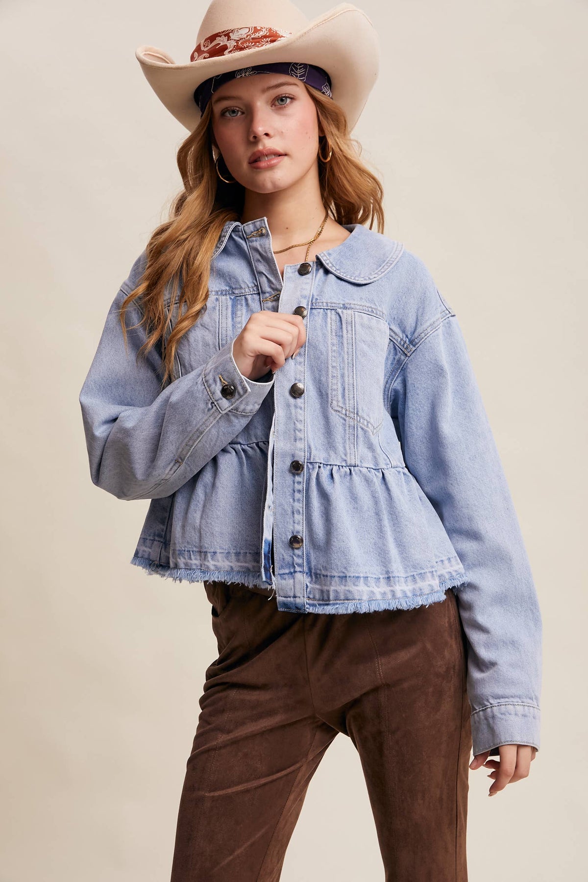 Peplum Hem Denim Jacket