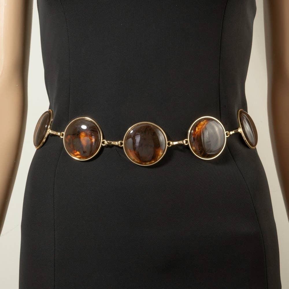 Round Stone Tortoise Gold Frame Chain Belt