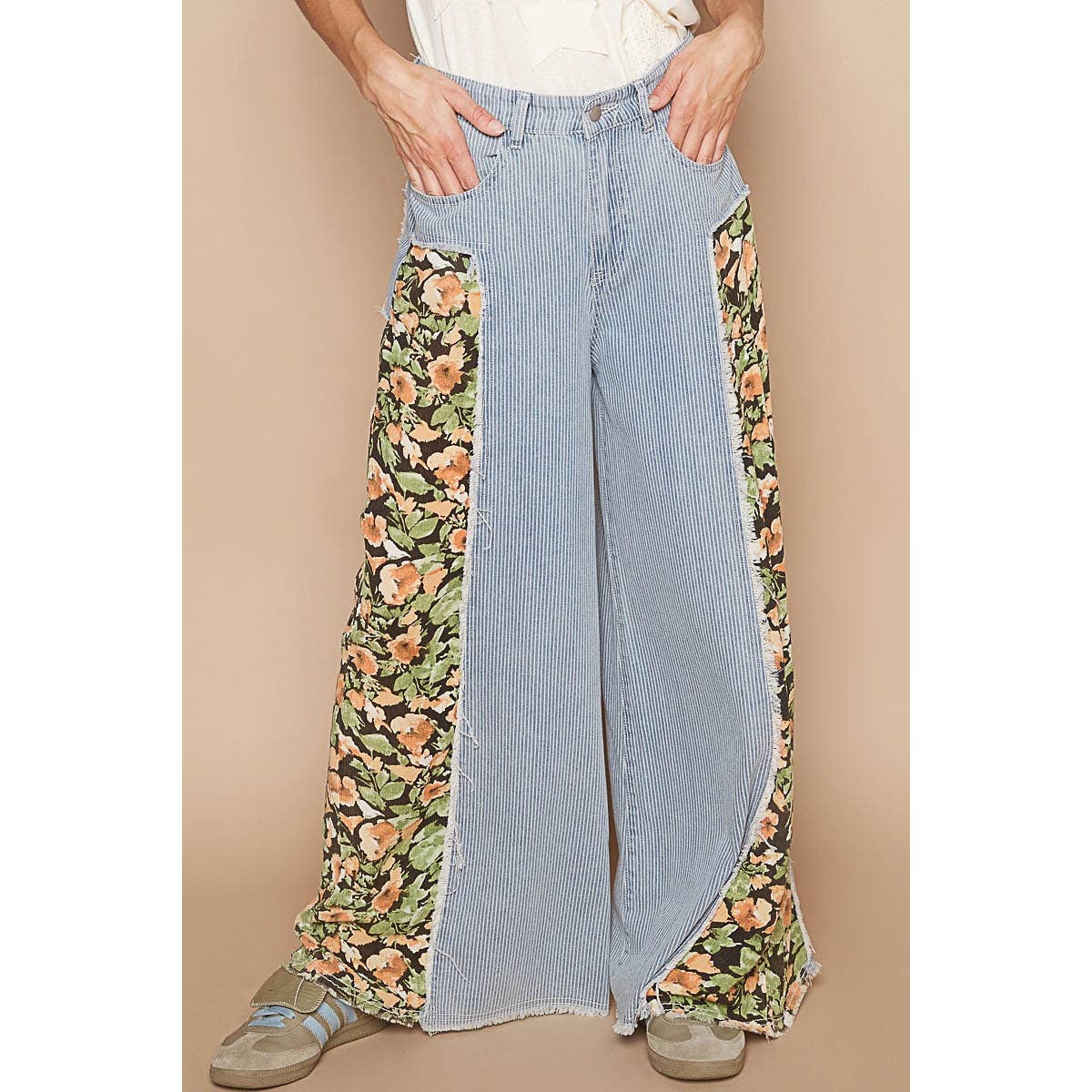 Floral Striped Wide Leg Jeans