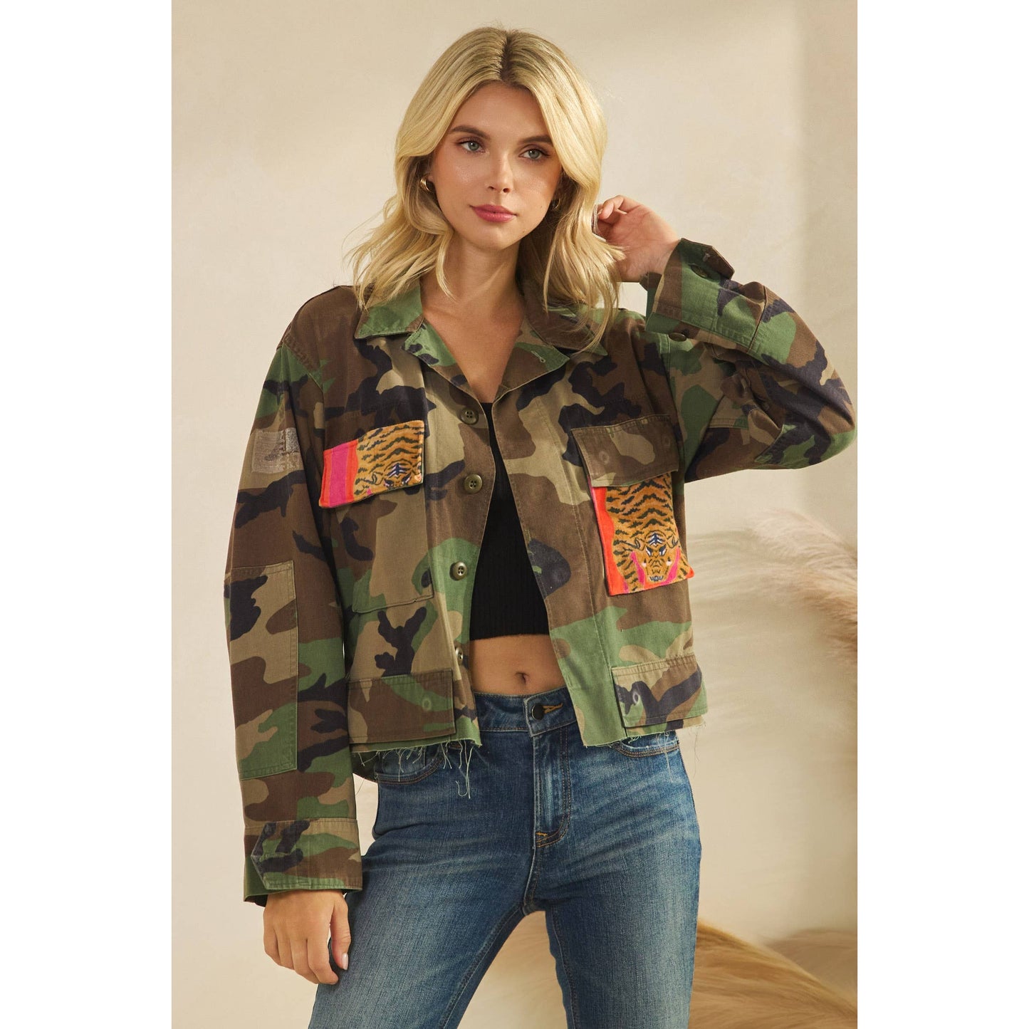 Camo Jacket with Tiger Print Patch