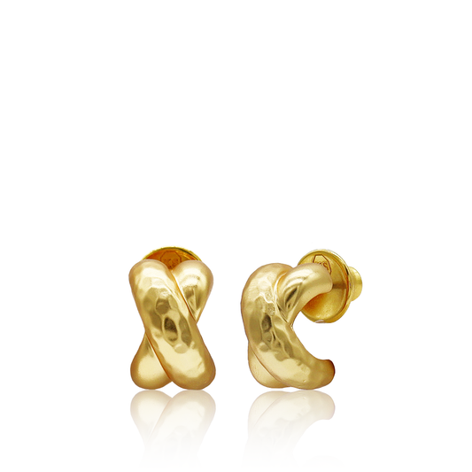 Hammered Cross Stud Earring - 24K Gold Plated