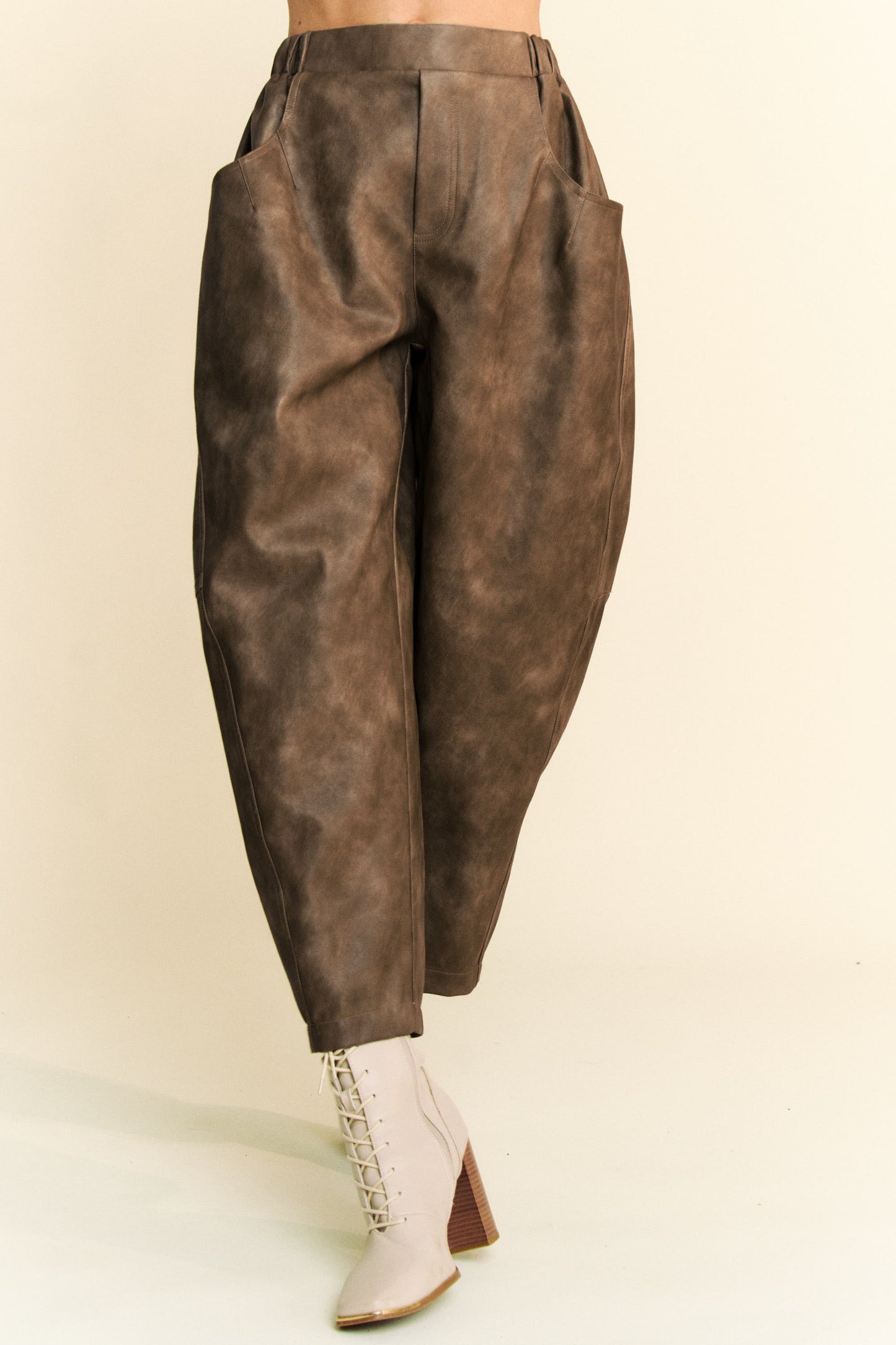 Leather Barrel Leg Pants