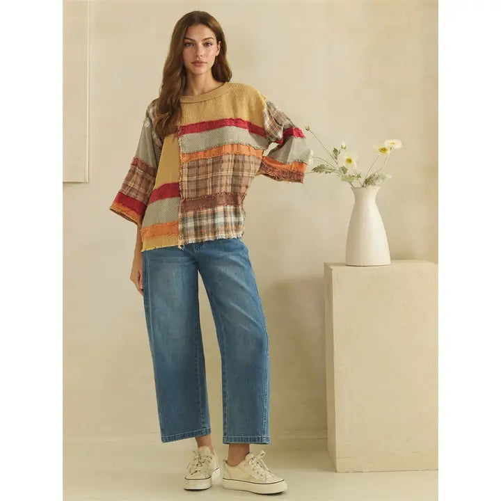 In a Field of Fall Waffle Knit Top