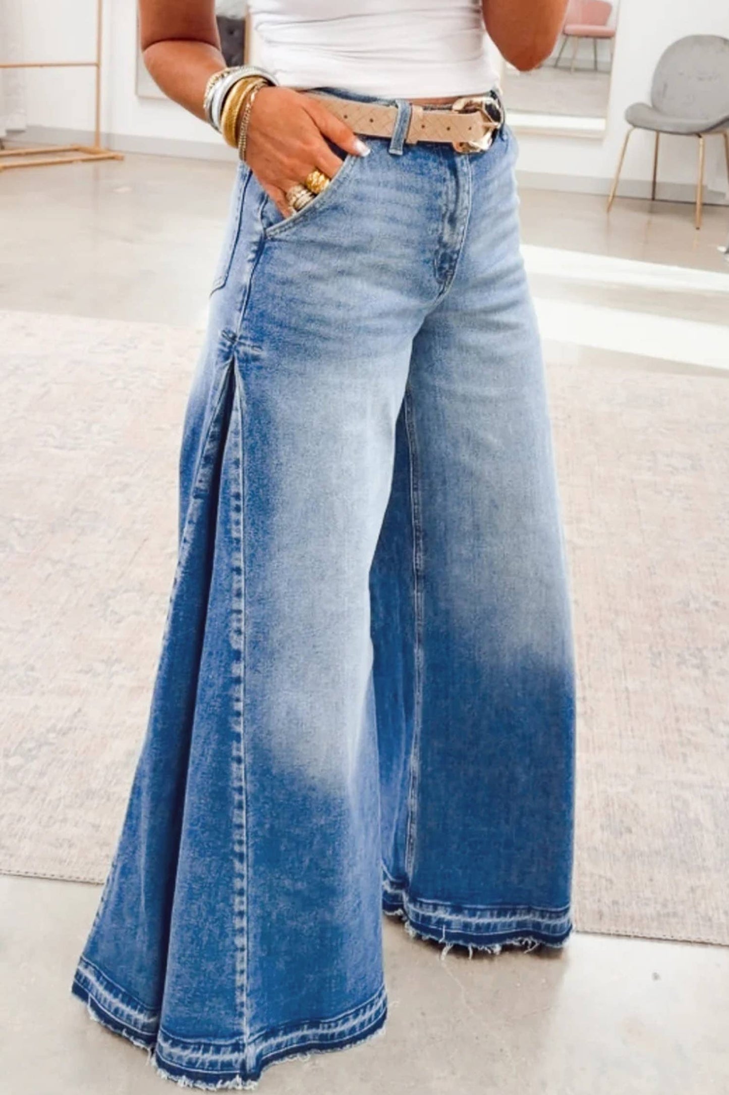 Full-length Denim Wide Leg Pants