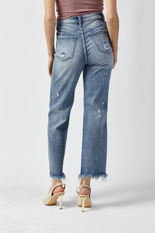 RISEN High Rise Crop Straight Frayed Hem Jeans RDP5116