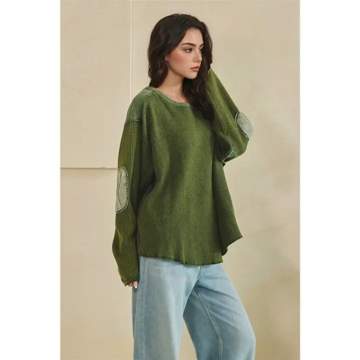 Green with Envy Waffle Knit Top