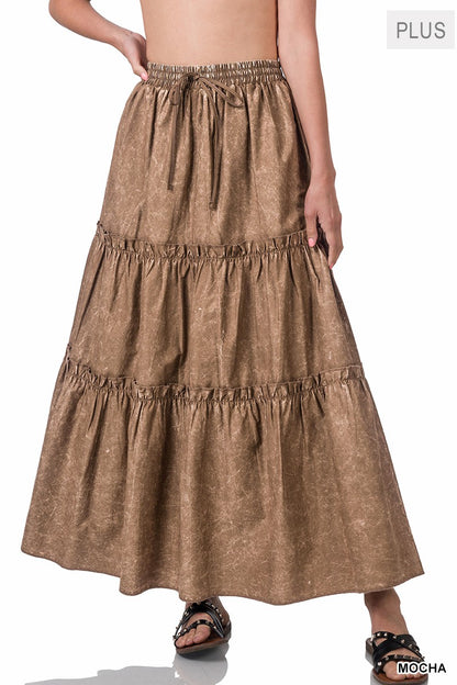 Vintage Wash Tiered Ruffle Maxi Skirt