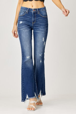 RISEN Plus Size High Rise Distressed Flare Jeans XRDP1271