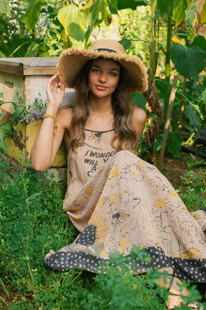 Milk & Honey Bohéme Slip Dress with Bees and Sunflower