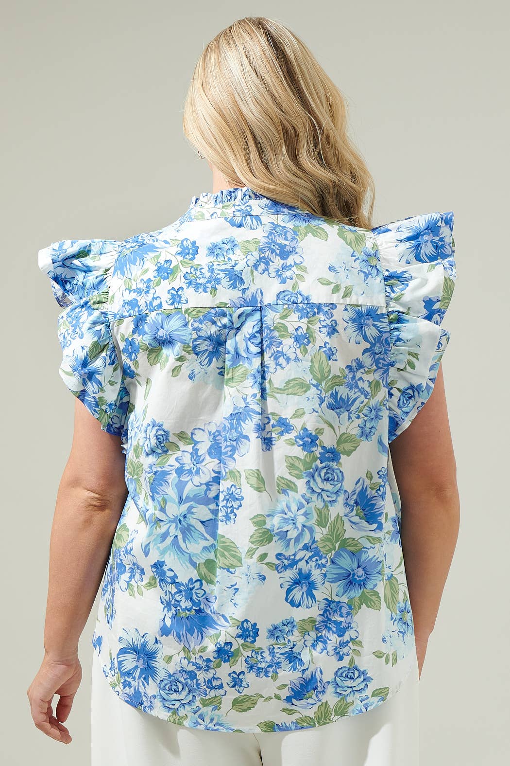 Truth Be Told Blue Floral Sleeveless Ruffle Top