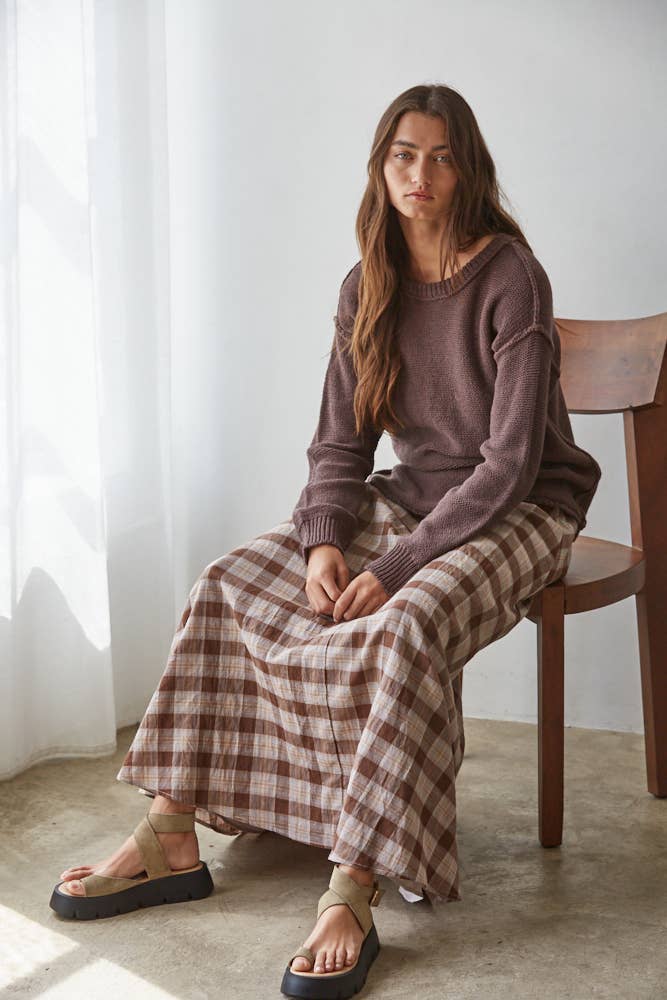Woven Cotton Plaid Skirt