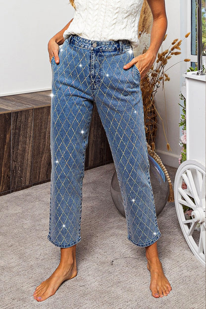 Diamond Pattern Rhinestone Jeans