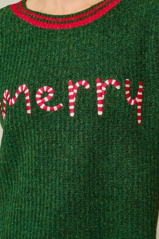 Candy Cane Stitching Merry Sweater