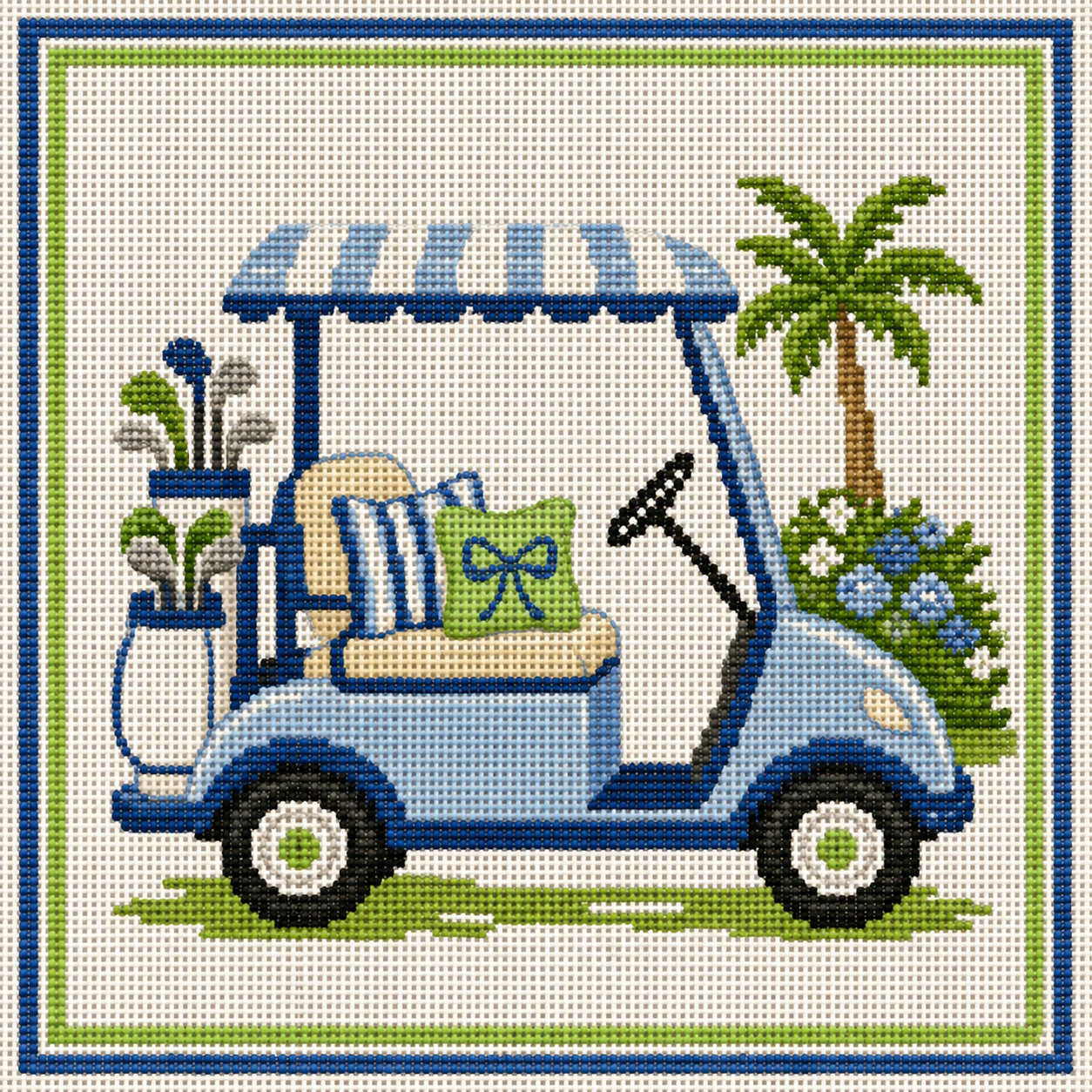 Seaside Golf Cart Printed Needlepoint Canvas