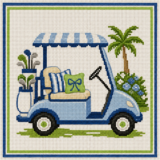 Seaside Golf Cart Printed Needlepoint Canvas