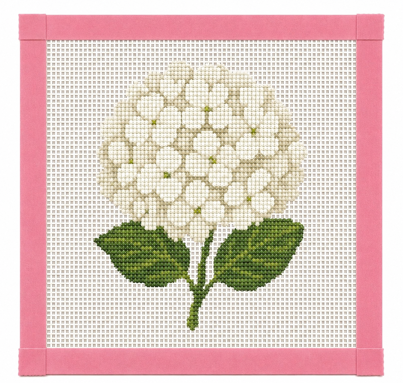 Hydrangea in White Needlepoint Canvas