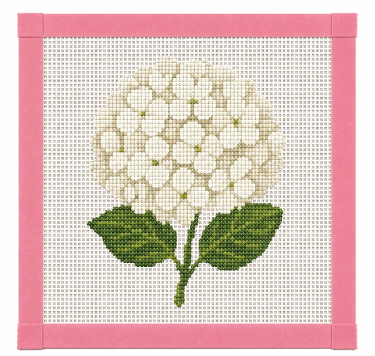 Hydrangea in White Needlepoint Canvas