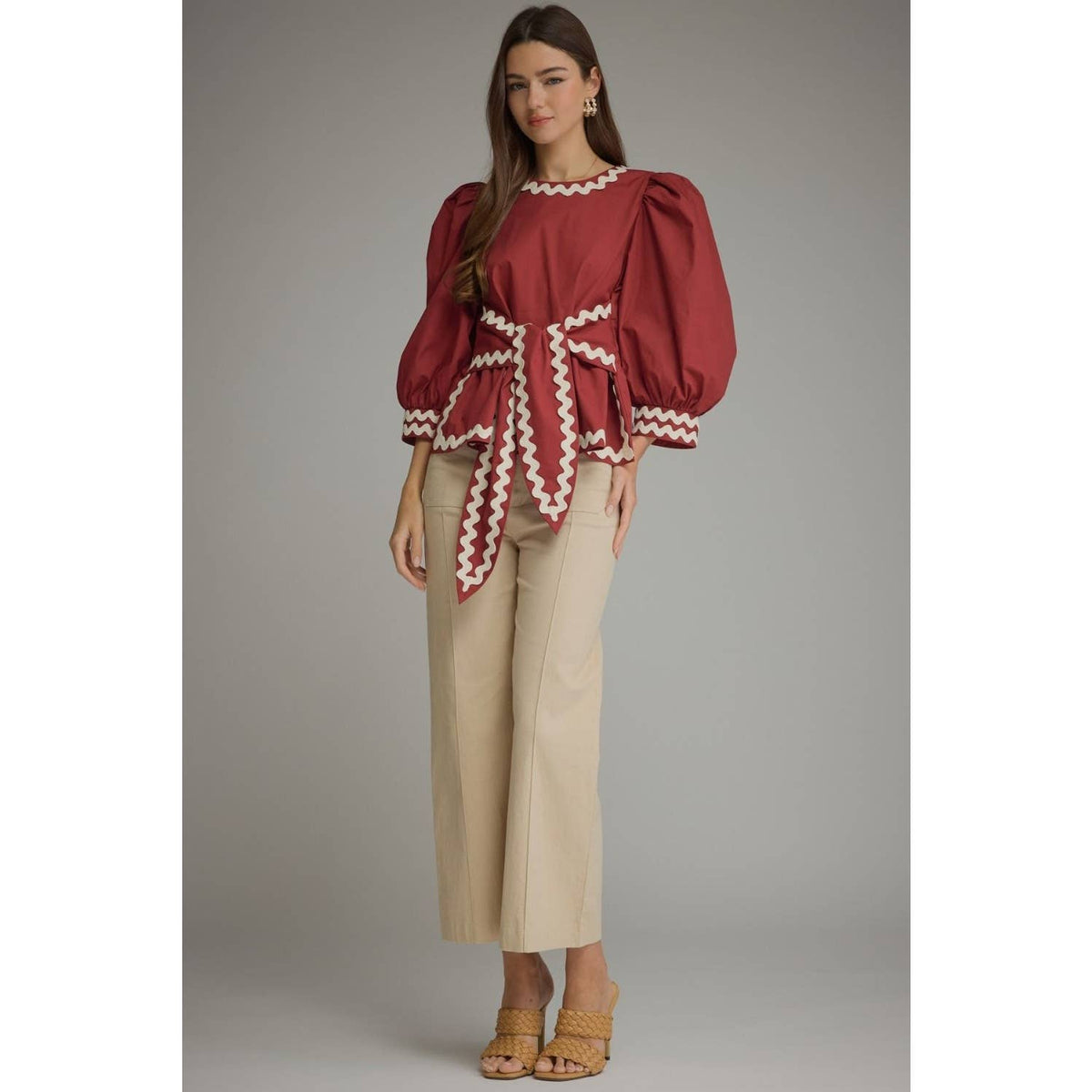 Burgundy Puff Sleeve Top
