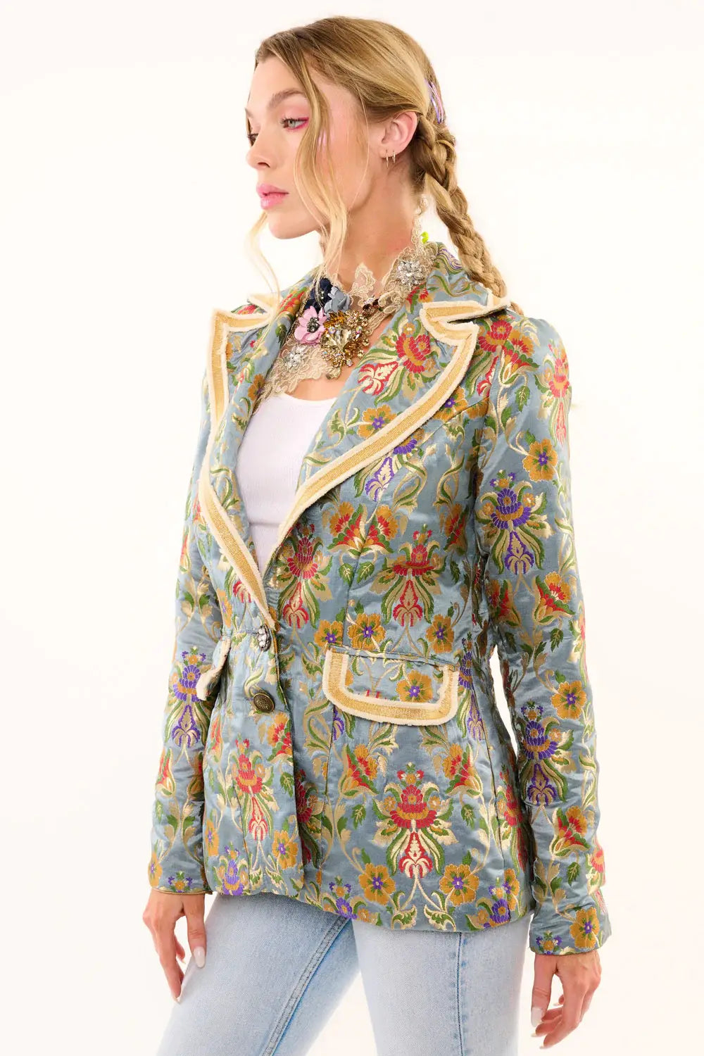 Renaissance Silk Jacquard Platinum Gold Blazer