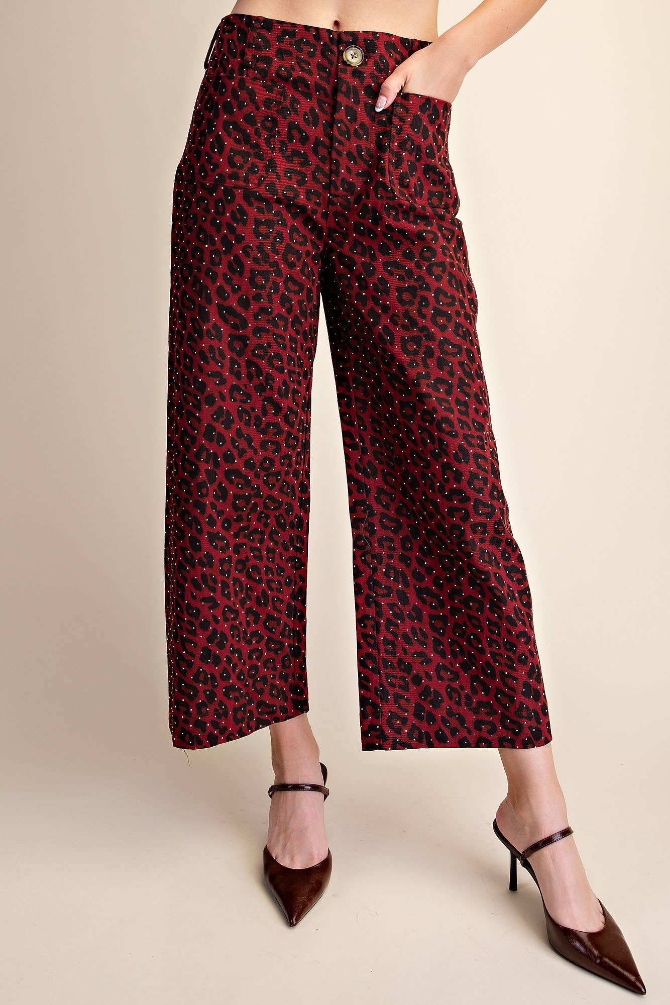 Leopard Colette Cropped Rhinestone Pants