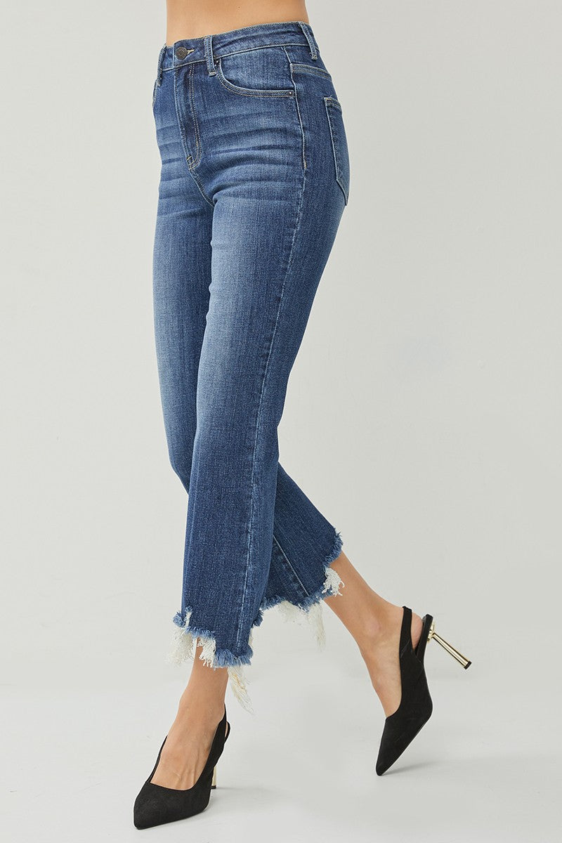 RISEN High Rise Crop Flare Frayed Hem Jeans RDP1059