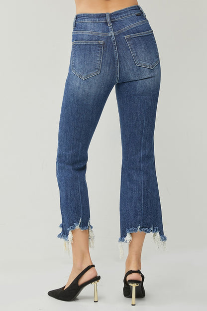 RISEN High Rise Crop Flare Frayed Hem Jeans RDP1059