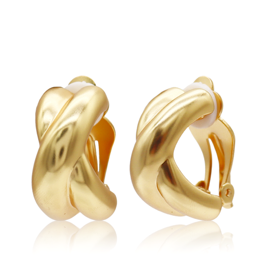 Criss Cross Clip-On Earrings 24K Gold Plated