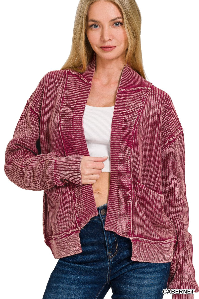 Acid Wash Drop Shoulder Cardigan