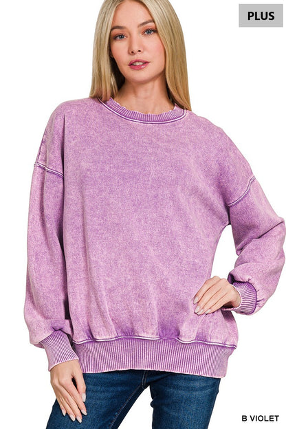 Plus Acid Wash Fleece Oversized Pullover