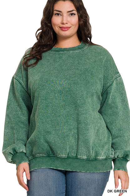 Plus Acid Wash Fleece Oversized Pullover