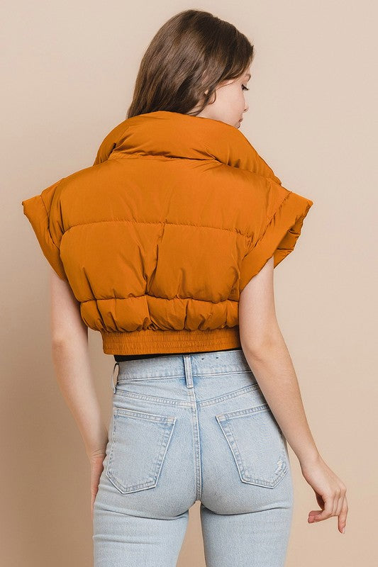 Elastic Waist Cropped Puffer Vest