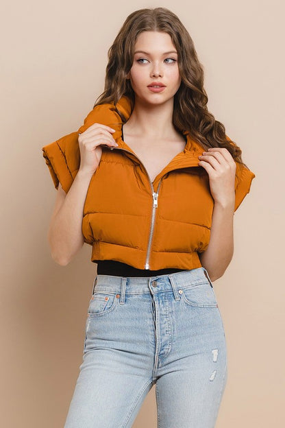 Elastic Waist Cropped Puffer Vest