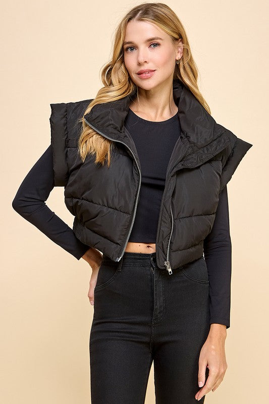 Elastic Waist Cropped Puffer Vest