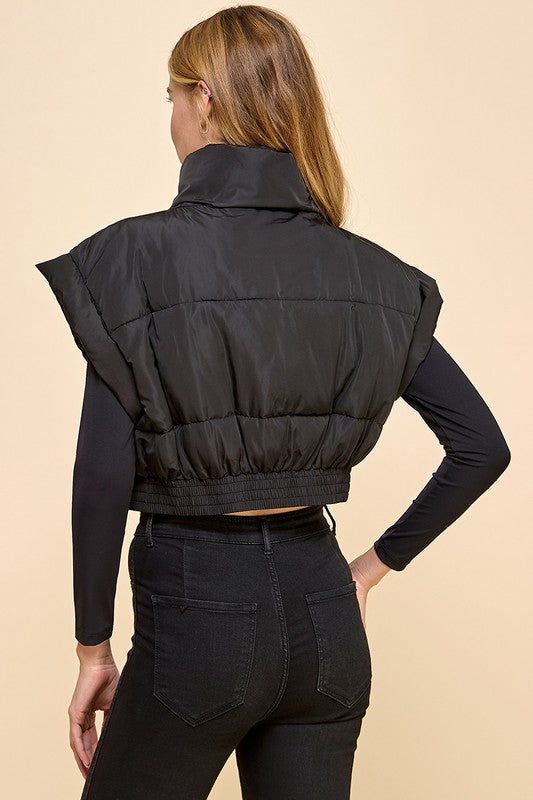 Elastic Waist Cropped Puffer Vest