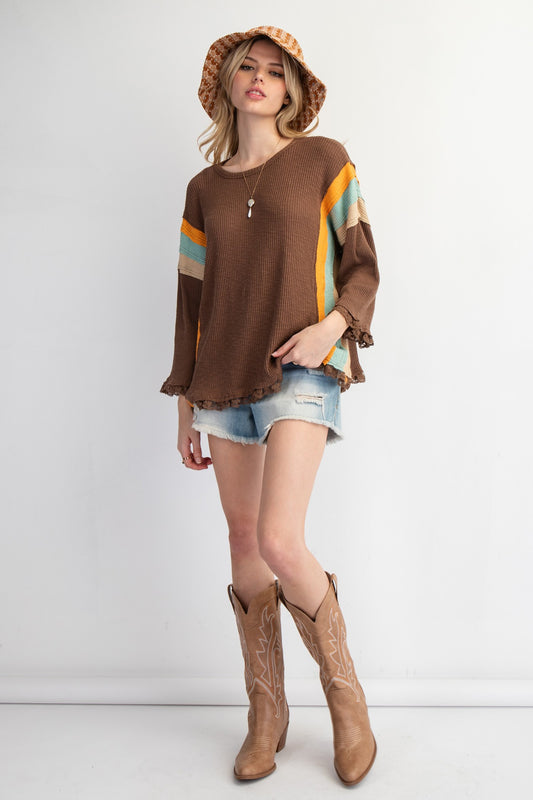 Coffee Colorblock Rib Knit Top