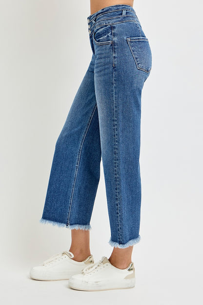 RISEN High Rise Crop Wide Band Detail Jeans PWC21208