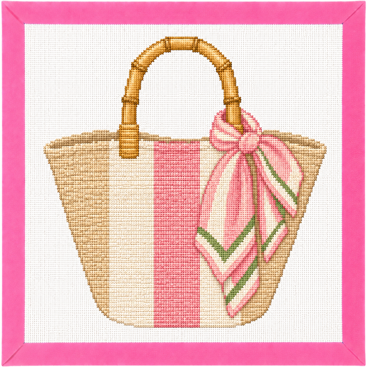 Palm Beach Straw Beach Bag Needlepoint Canvas