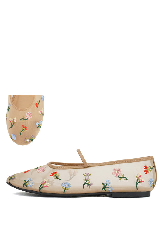 Embroidered Mary Jane Flat