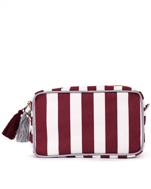 Megan Stripe Cosmetic   White/Maroon  10x6x4