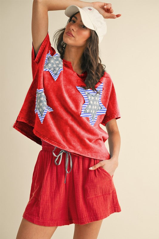 Red, White, and Blue Star Patched Top