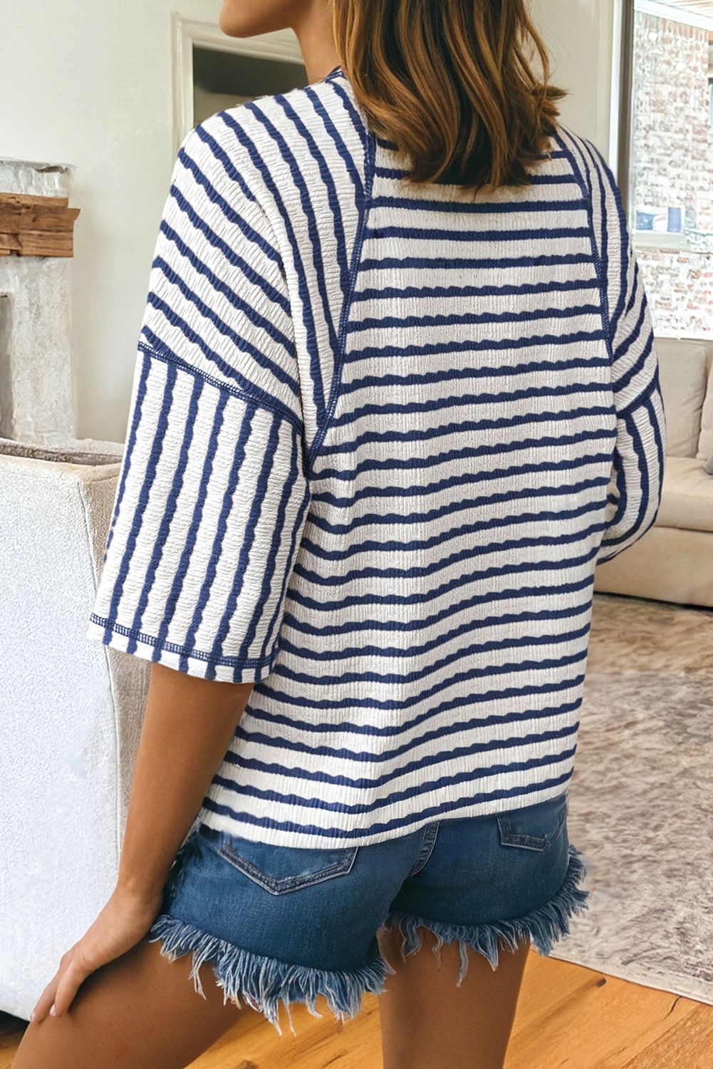 Texture Stripe Knit Half Sleeve Top