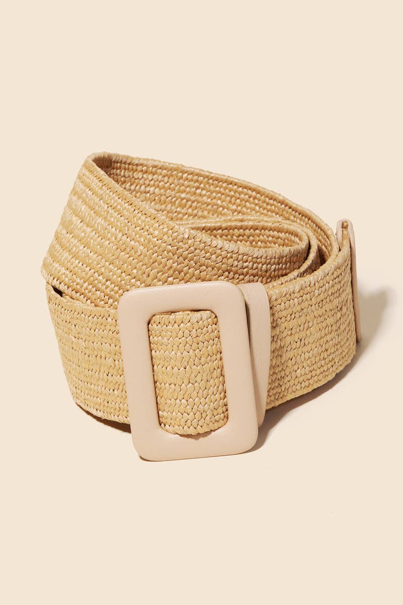 Rectangle Buckle Straw Braided Belt
